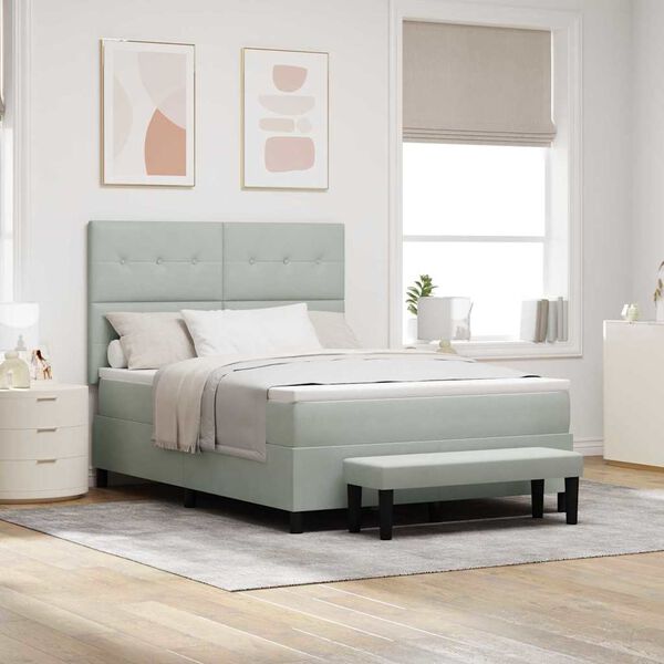 vidaXL Boxspringbett mit Matratze Hellgrau 140 x 200 cm Samt