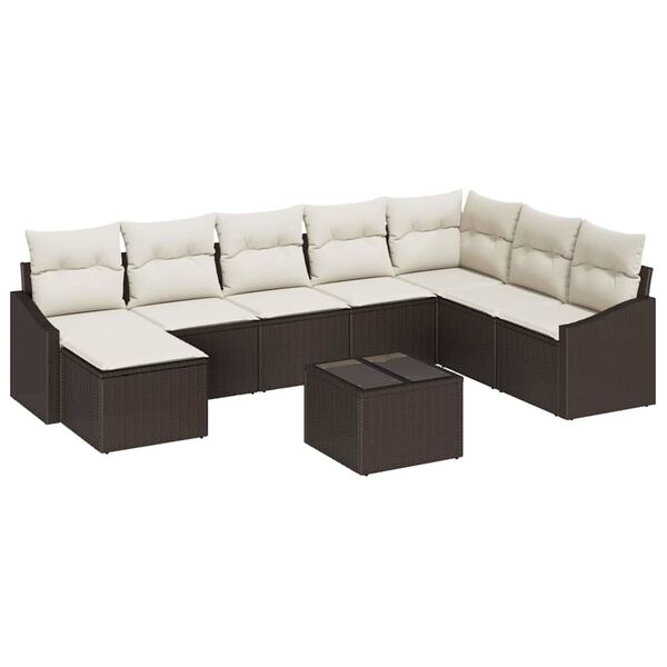 vidaXL Sofa Set mit Kissen 9 pcs Braun Poly-Rattan