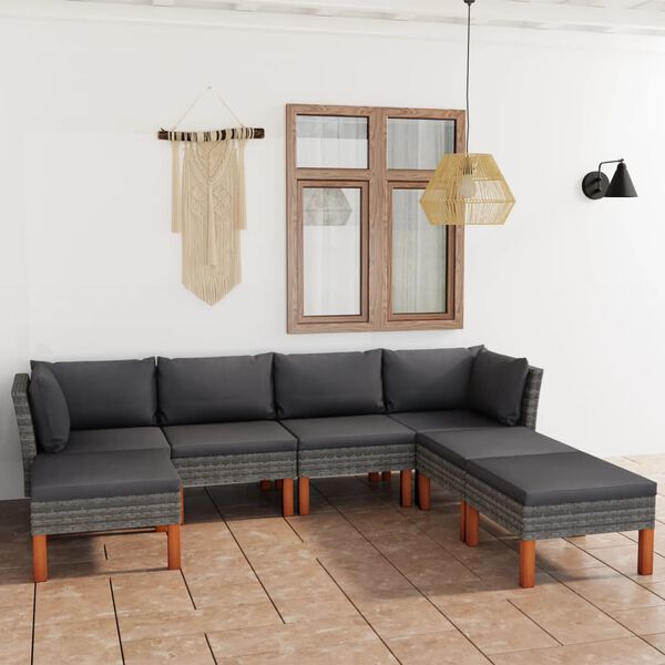 vidaXL 7-tlg. Garten-Lounge-Set mit Kissen Poly Rattan Grau