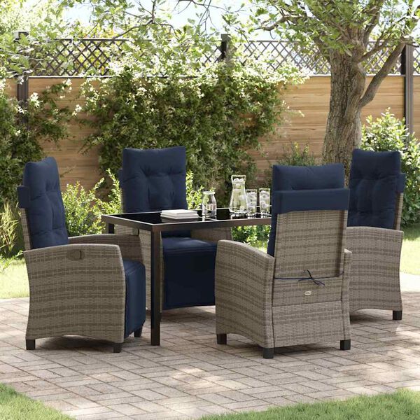 vidaXL Garten Essgruppe mit Kissen 5 pcs Grau Poly-Rattan