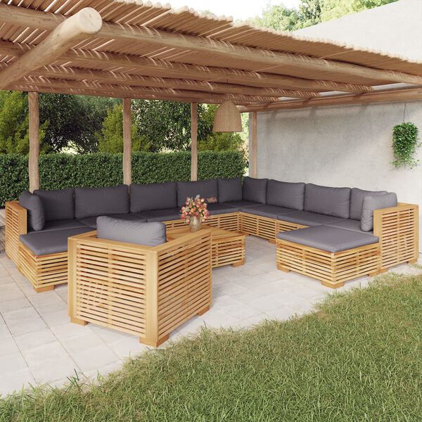 vidaXL 12-tlg. Garten-Lounge-Set mit Kissen Massivholz Teak