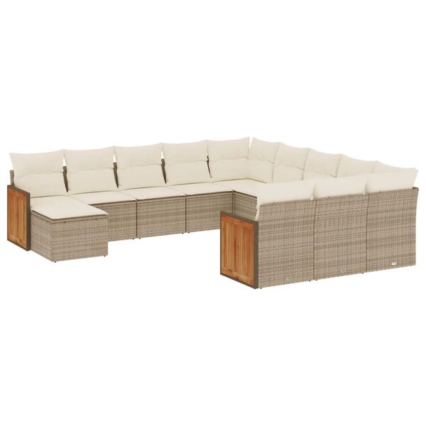 vidaXL 12-tlg. Garten-Sofagarnitur mit Kissen Beige Poly Rattan