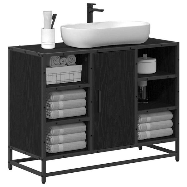 vidaXL Badezimmerschrank mit T&uuml;r Schwarz Eichen-Optik 80 x 33 x 60 cm