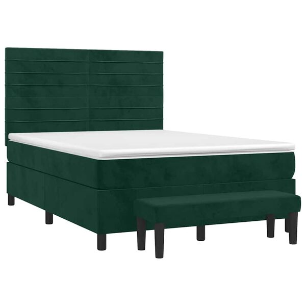 vidaXL Boxspringbett mit Matratze Dunkelgr&uuml;n 140x190 cm Samt