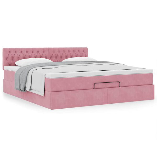 vidaXL Ottoman-Bett mit Matratze Rosa 180x200 cm Samt