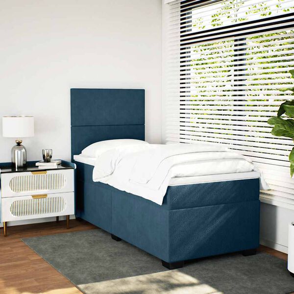vidaXL Boxspringbett mit Matratze Blau 80x200 cm Samt