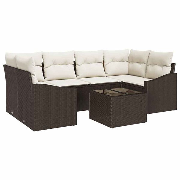 vidaXL Sofa Set mit Kissen 7 pcs Braun und Creme Poly-Rattan