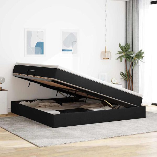vidaXL Aufbewahrungsbett mit Matratze Schwarz 200 x 200 cm Polyester