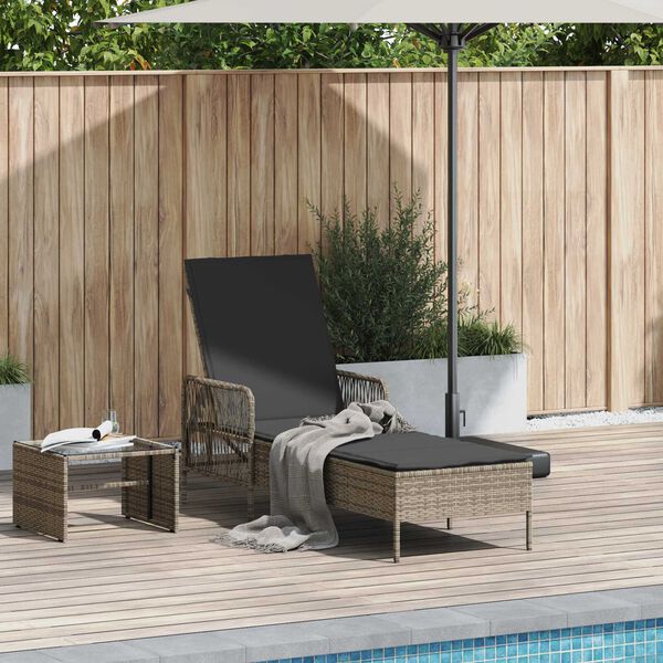 vidaXL Sonnenliege mit Kissen Grau 157 x 55 x 92cm Poly-Rattan