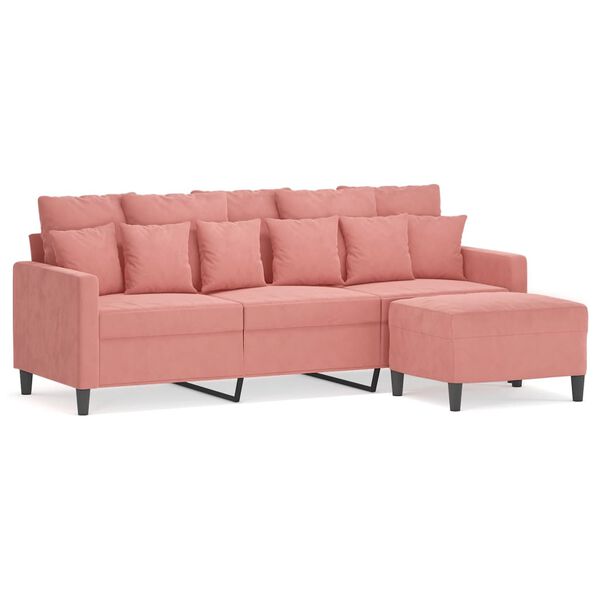 vidaXL 3-Sitzer-Sofa mit Hocker Rosa 180 cm Samt