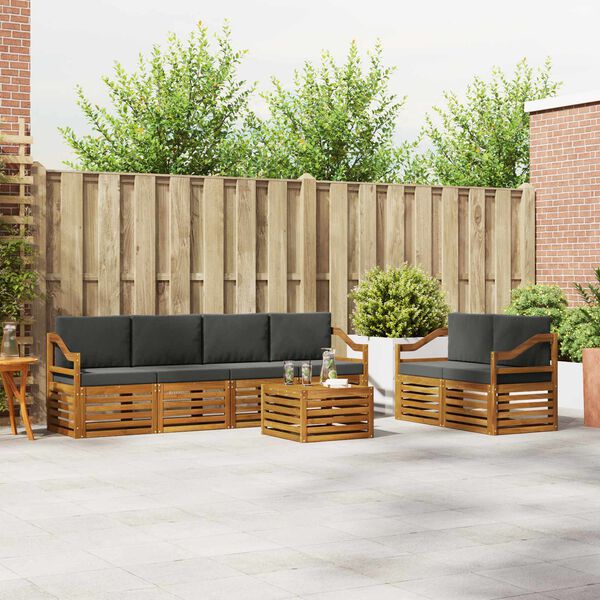 vidaXL Outdoor-Sofagarnitur mit Kissen 7 pcs Natur und Anthrazit