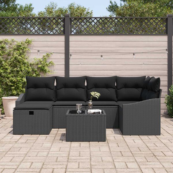 vidaXL Sofa Set mit Kissen mit Speicher Schwarz Poly-Rattan