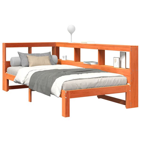 vidaXL Massivholzbett mit Regal ohne Matratze Wachsbraun 90x200 cm