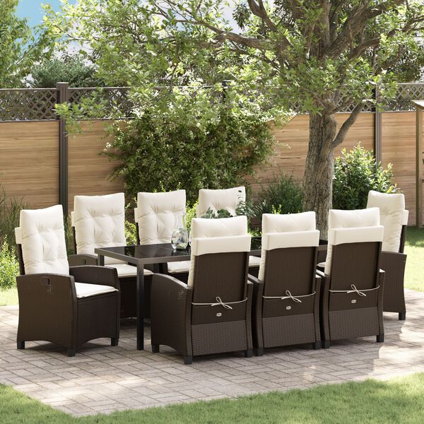 vidaXL Garten Essgruppe mit Kissen 9 pcs Braun Poly-Rattan