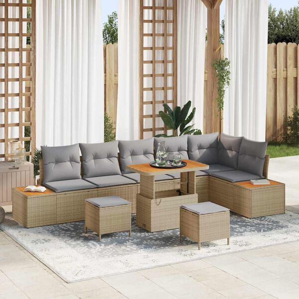 vidaXL Gartensofa-set 9 pcs Beige Poly-Rattan