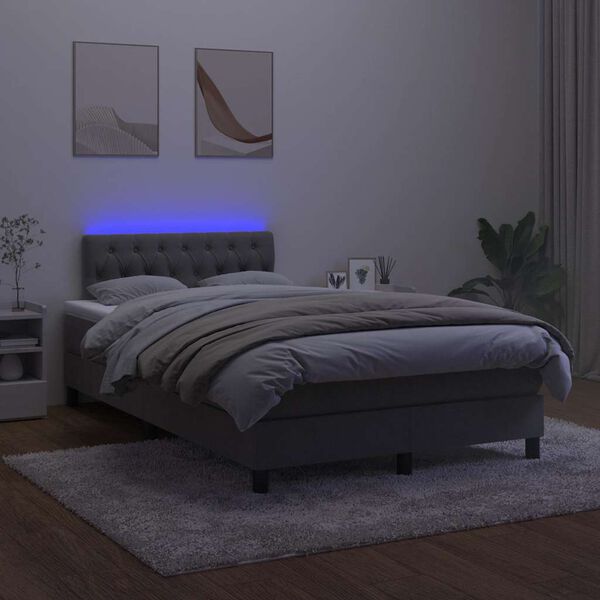 vidaXL Boxspringbett mit Matratze & LED Dunkelgrau 120x190 cm Samt