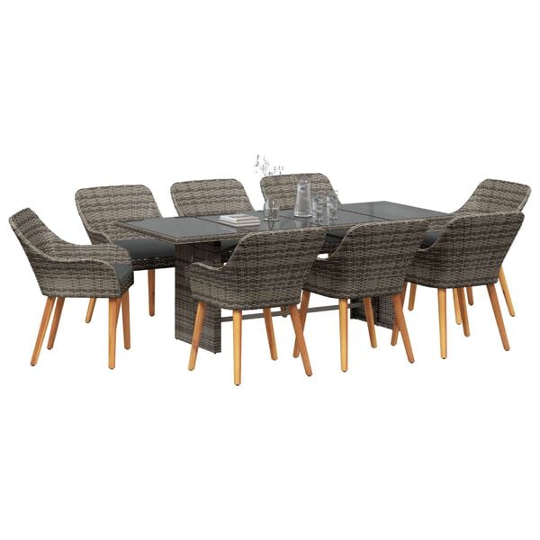 vidaXL Garten Essgruppe mit Kissen 9 pcs Grau Poly-Rattan