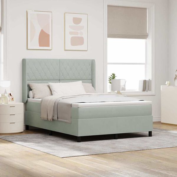 vidaXL Boxspringbett mit LED-Lichtleisten Hellgrau 140 x 190 cm Samt