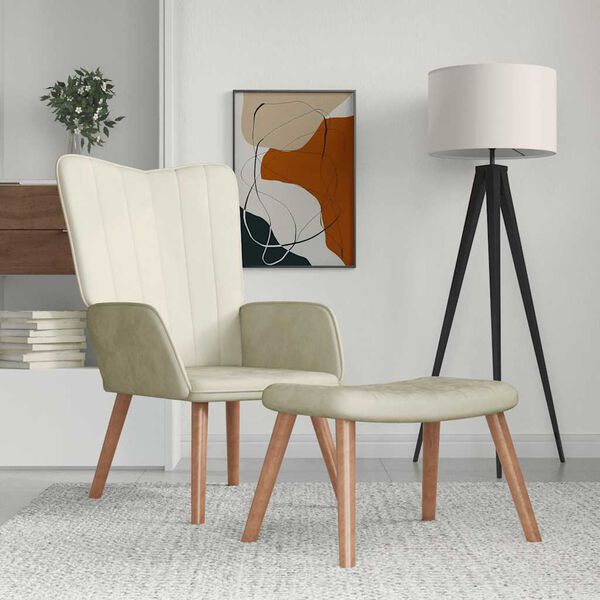 vidaXL Relaxsessel mit Hocker Cremewei&szlig; Samt