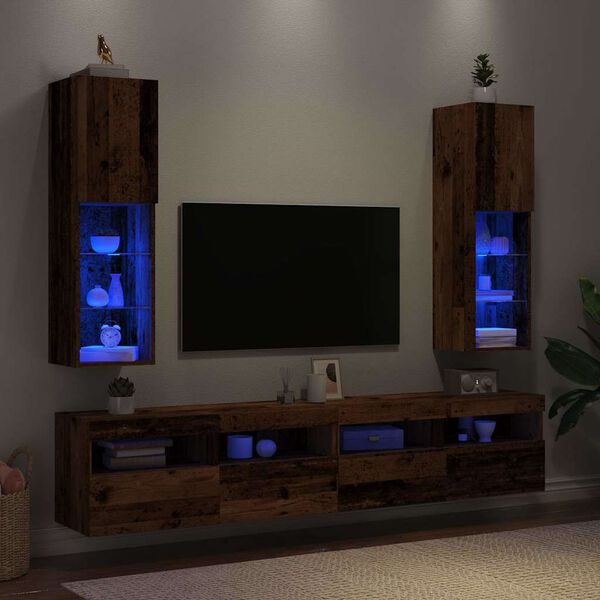 vidaXL TV-Schr&auml;nke mit LED-Leuchten 2 Stk. Altholz-Optik 30,5x30x102cm