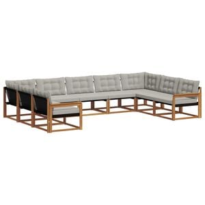 vidaXL Outdoor-Sofagarnitur mit Kissen 9 pcs Nat&uuml;rlich und Hellgrau