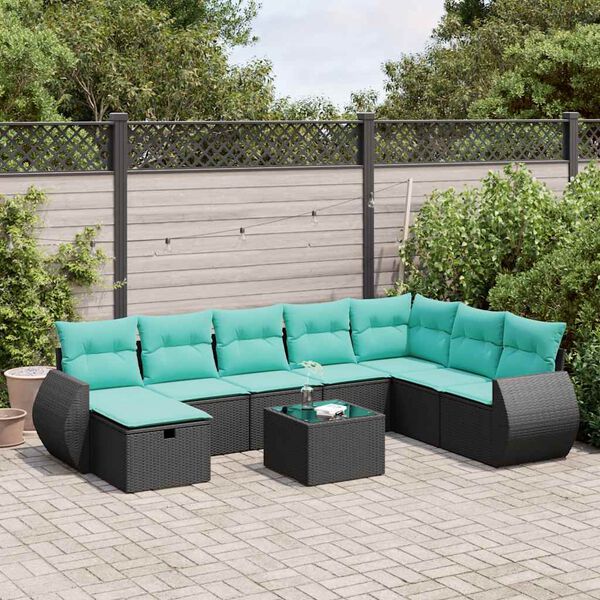 vidaXL 8-tlg. Garten-Sofagarnitur mit Kissen Schwarz Poly Rattan