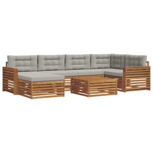 vidaXL Outdoor-Sofagarnitur mit Kissen 7 pcs Nat&uuml;rlich und Hellgrau