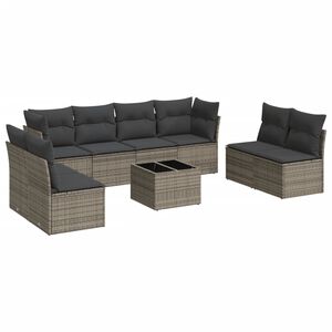 vidaXL 9-tlg. Garten-Sofagarnitur mit Kissen Grau Poly Rattan