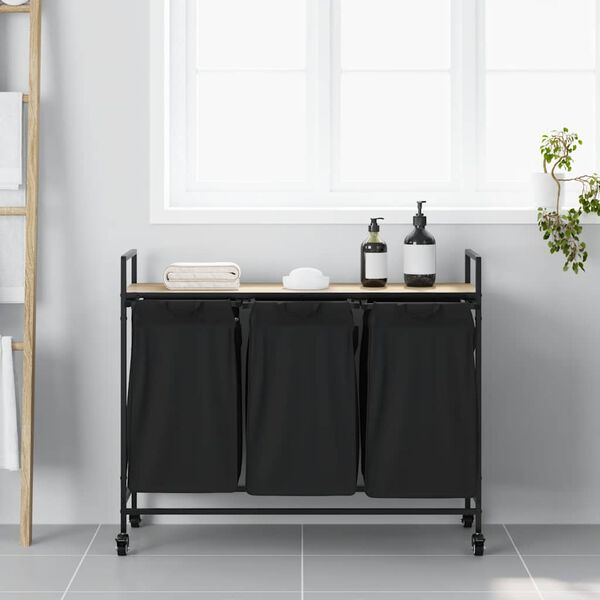 vidaXL Wäschekorb 3 Fächer mit Rollen Sonoma Eiche