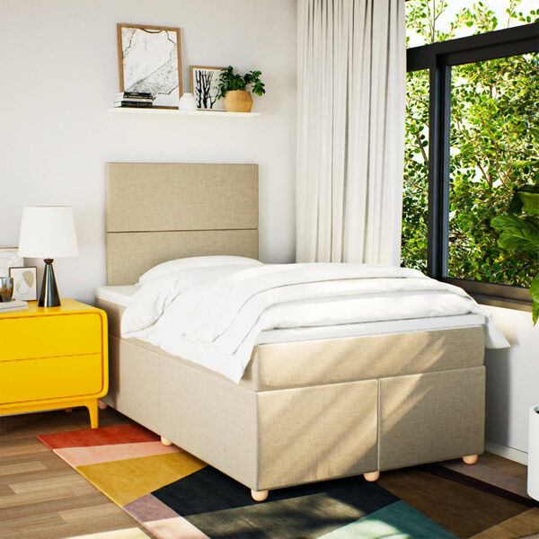 vidaXL Boxspringbett mit Matratze Creme 120x190 cm Stoff