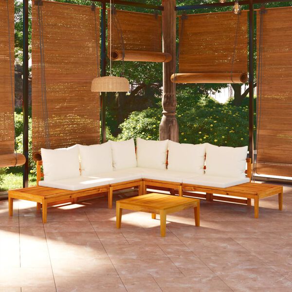 vidaXL 4-tlg. Garten-Lounge-Set mit Cremewei&szlig;en Kissen Akazienholz