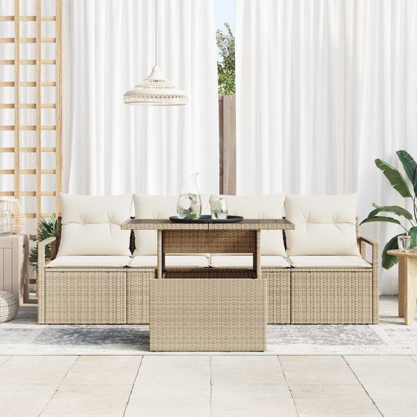 vidaXL Garten-Sofa-Set mit Speicher 5 pcs Beige Poly Rattan