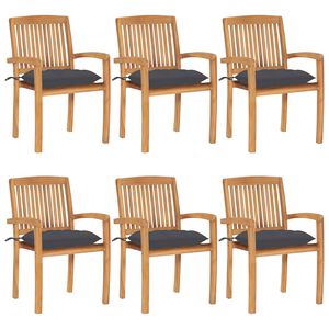 vidaXL Stapelbare Gartenst&uuml;hle mit Kissen 6 Stk. Massivholz Teak