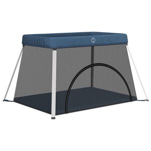 vidaXL Baby-Laufstall mit Matratze Marineblau Leinenstoff