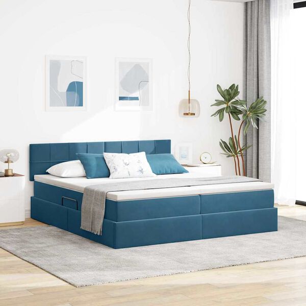 vidaXL Bett mit LED-Lichtleisten Dunkelblau 180 x 200 cm Samt