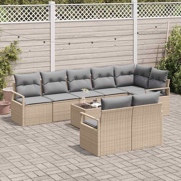 vidaXL Gartensofa-set mit Kissen 9 pcs Beige und Hellgrau Poly-Rattan