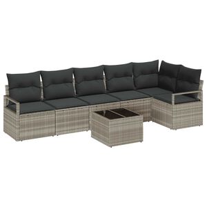 vidaXL Sofa Set mit Kissen mit Speicher 7 pcs Hellgrau Poly-Rattan