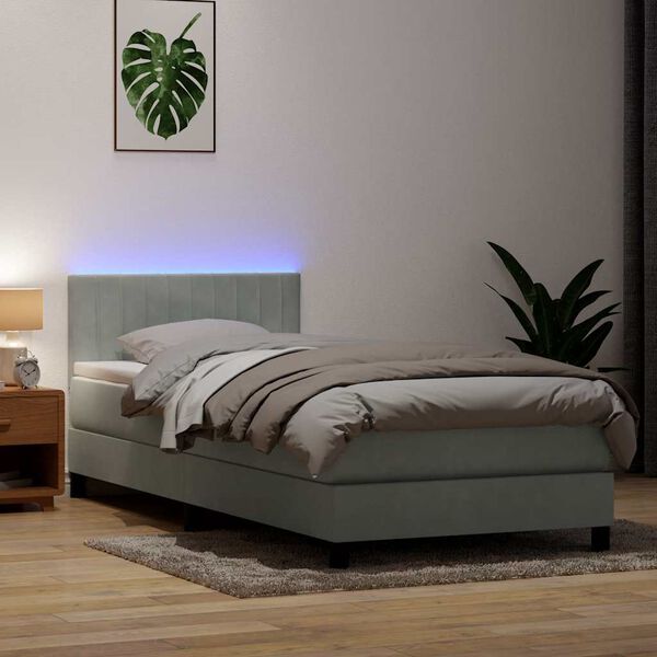 vidaXL Boxspringbett mit Matratze & LED Hellgrau 100x220 cm Samt