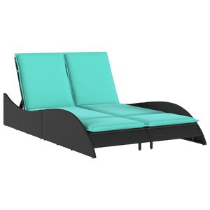vidaXL Sonnenliege mit Kissen Schwarz 114x205x73 cm Poly Rattan