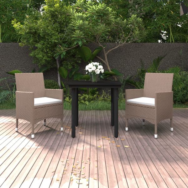 vidaXL 3-tlg. Garten-Essgruppe mit Auflagen Poly Rattan und Glas