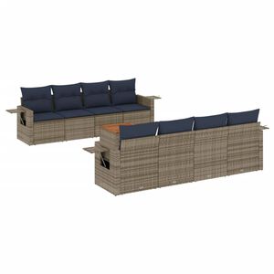 vidaXL 9-teiliges Gartensofa-Set mit Kissen, grau, Polyrattan