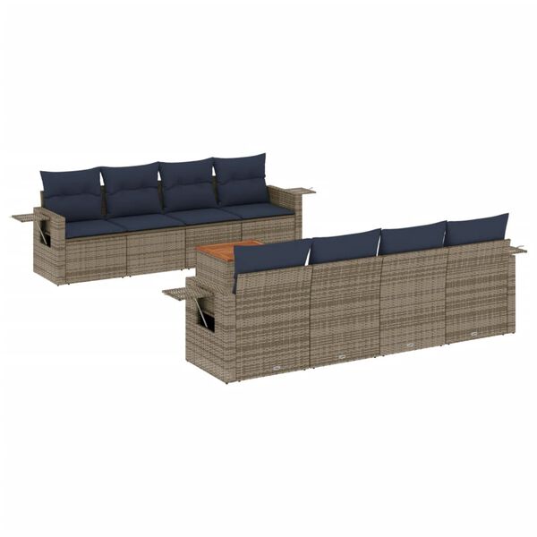 vidaXL 9-teiliges Gartensofa-Set mit Kissen, grau, Polyrattan