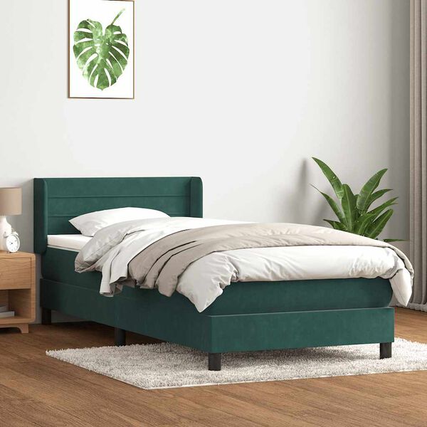 vidaXL Boxspringbett mit Matratze Dunkelgr&uuml;n 100x210 cm Samt