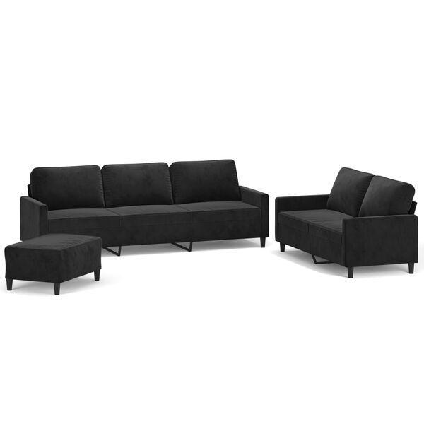 vidaXL 3-tlg. Sofagarnitur mit Kissen Schwarz Samt