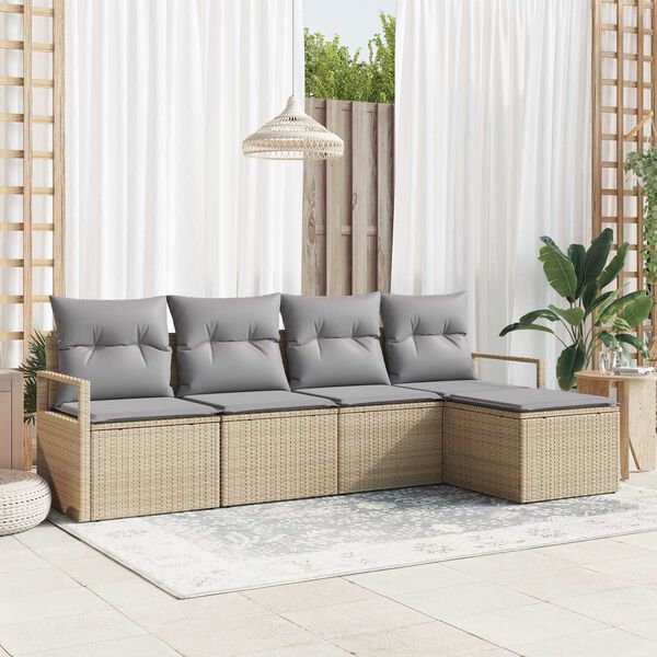 vidaXL Sofa Set mit Kissen 5 pcs Beige und Hellgrau Poly-Rattan