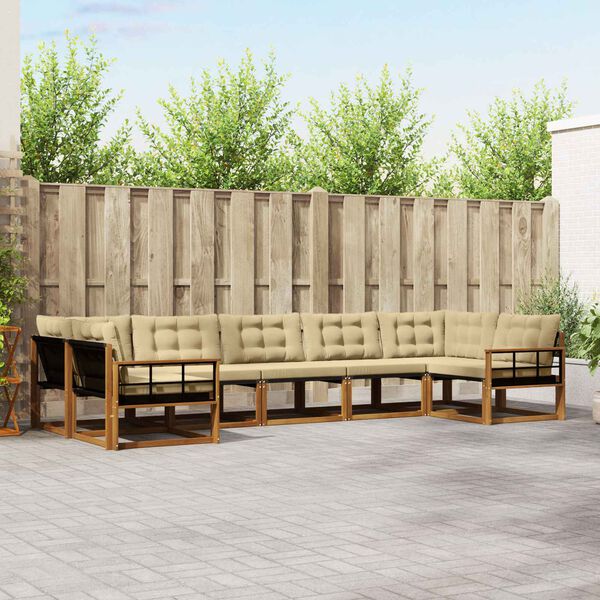 vidaXL Outdoor-Sofagarnitur mit Kissen 7 pcs Natur und Beige
