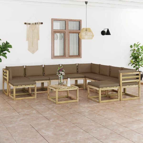 vidaXL 11-tlg. Garten-Lounge-Set mit Kissen Impr&auml;gniertes Kiefernholz