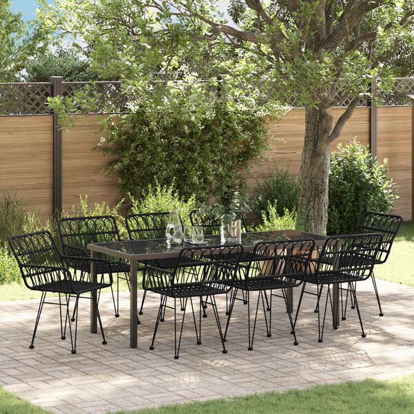vidaXL Garten Essgruppe 9 pcs Schwarz Pulverbeschichteter Stahl