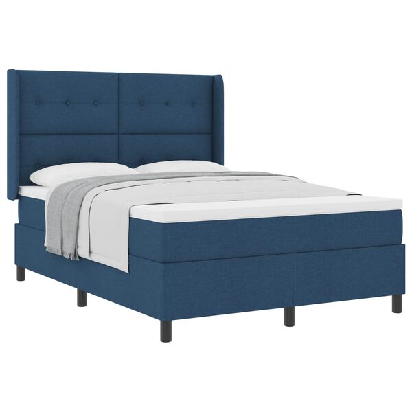 vidaXL Boxspringbett mit Matratze mit Kopfteil Blau 160 x 200 cm Stoff