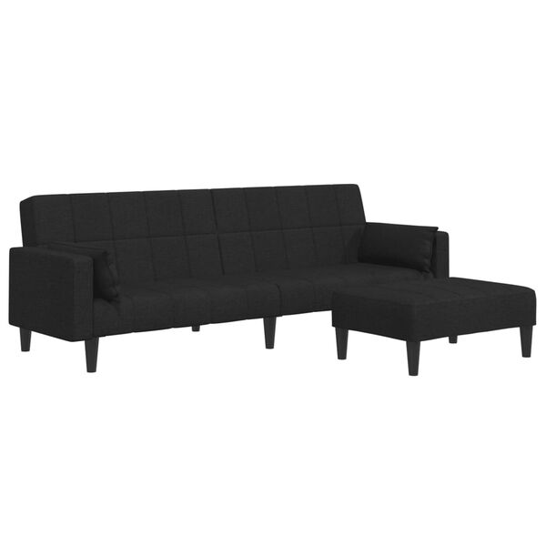 vidaXL Schlafsofa 2-Sitzer mit Fu&szlig;hocker Schwarz Stoff